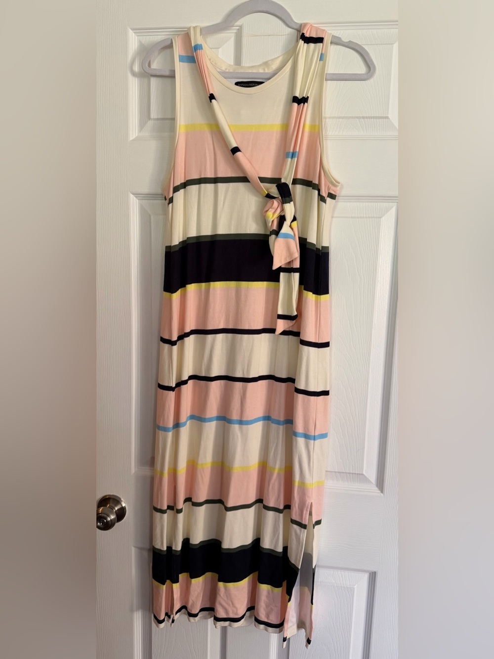 Banana Republic Pastel Stripe Maxi Dress in White, Pink, Blue, Yellow, Navy